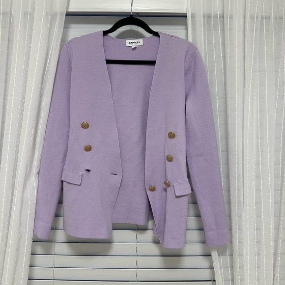 Express Women's Soft Purple Blazer with Gold Buttons - Picture 2 of 3